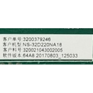 MAIN FUENTE PARA TV INSIGNIA / NUMERO DE PARTE TP.MS3553T.PB796 / TP.MS3553T.PB796 / H17092223-0A01532 / 320021043002005 / MODELO NS-32D220NA15